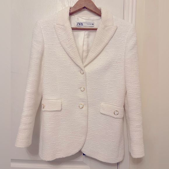 ZARA boucle white blazer xs tweed - Picture 1 of 5